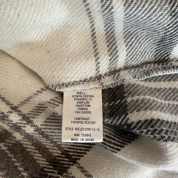Melloday Jacket Shacket White Gray Plaid Waist Length Button Up Pocket Womens XL - Picture 9 of 10